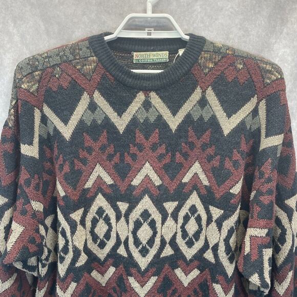 Vtg North Winds Cotton Traders Men XL Sweater Wool Blend Fair Isle Geo Pattern - Picture 3 of 7